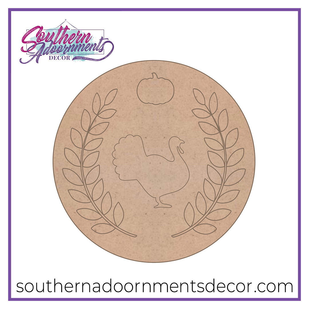 Farmhouse Turkey & Pumpkin Round Blank