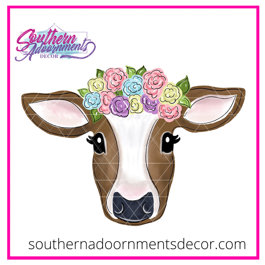 Floral Cow Wooden Blank