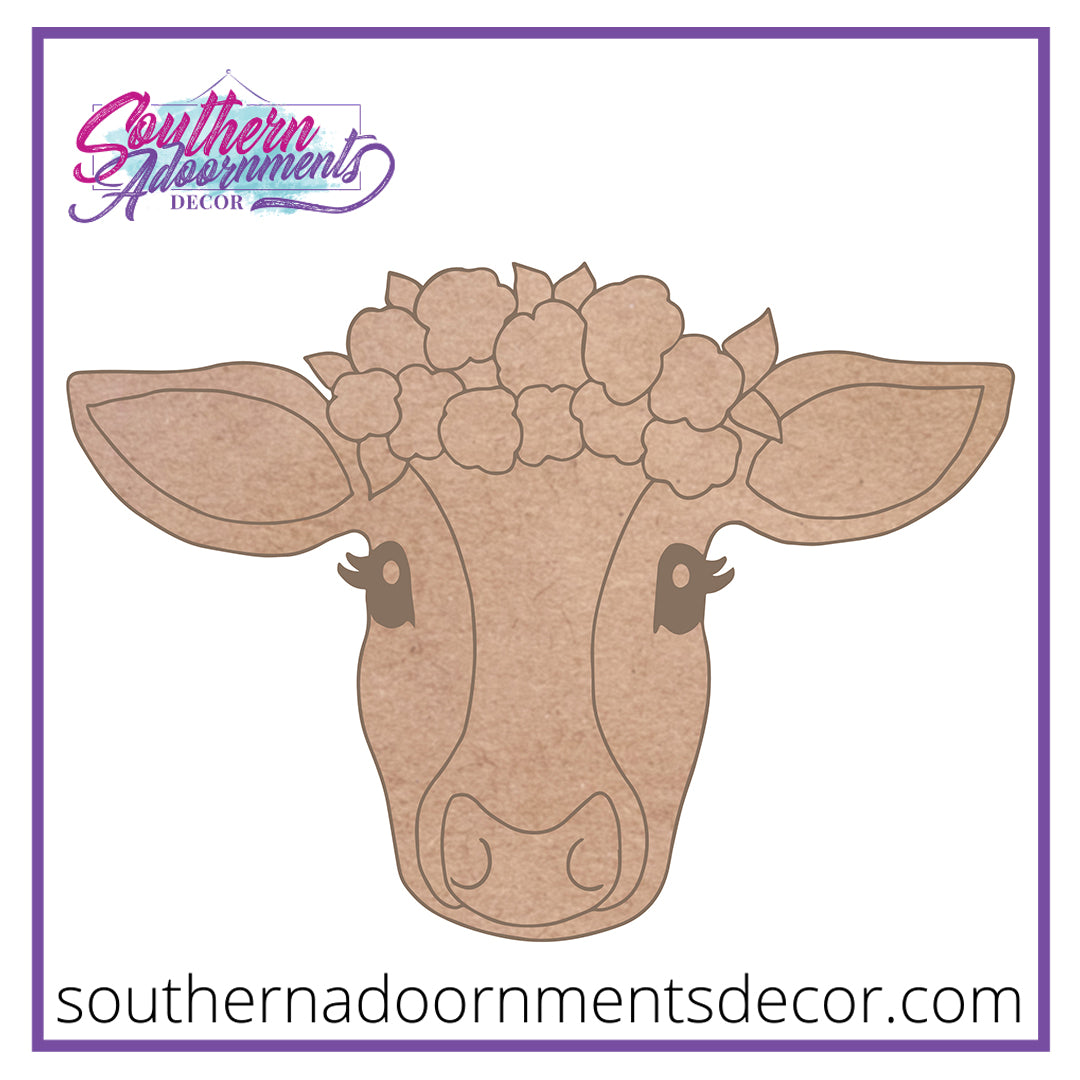 Floral Cow Wooden Blank