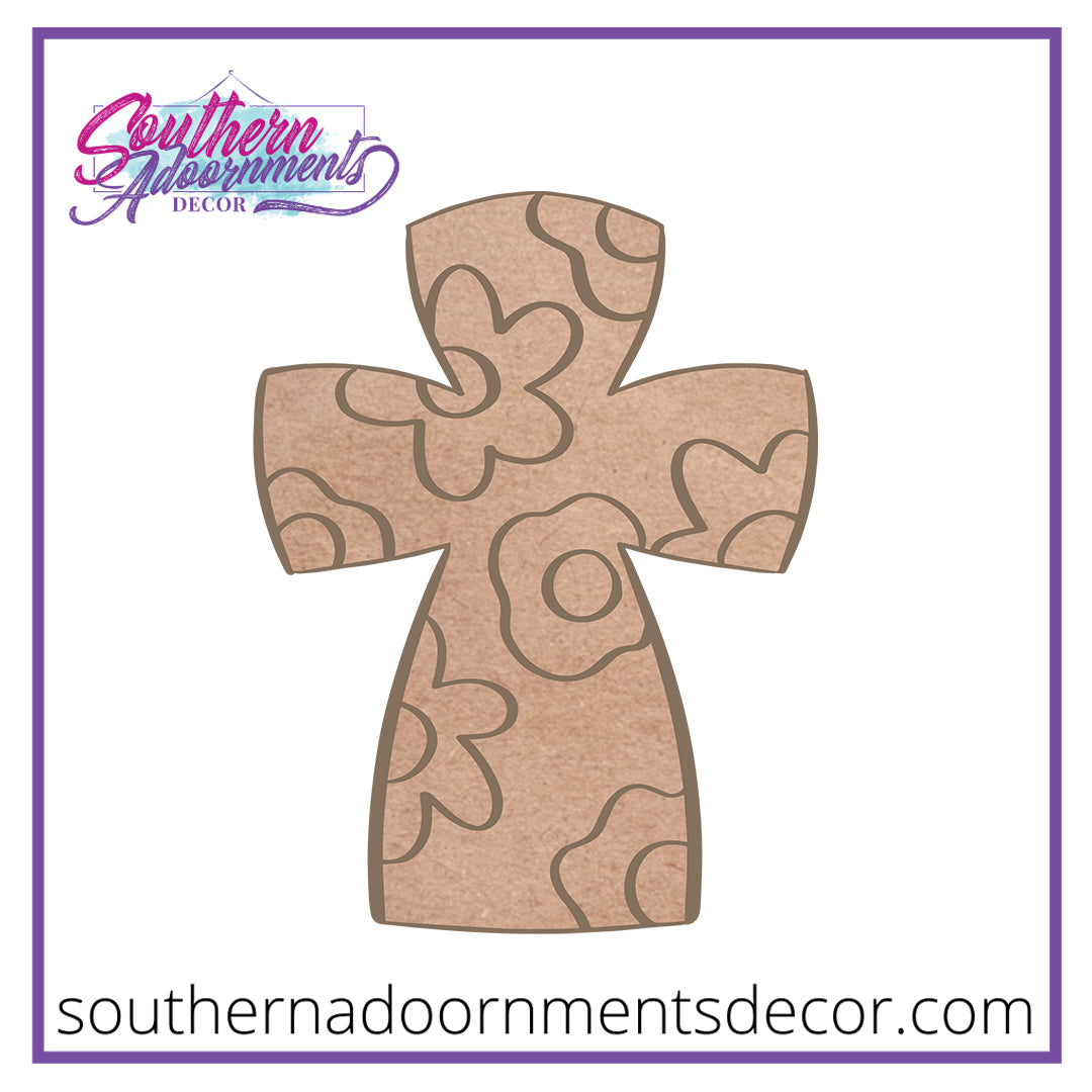 Floral Cross Wood Cut Out Blank