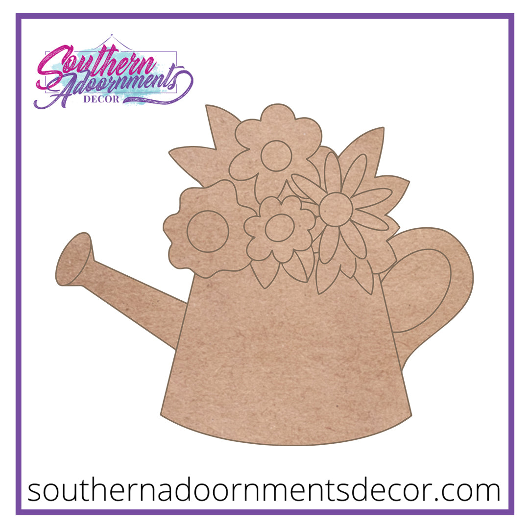 Floral Watering Can Wooden Blank