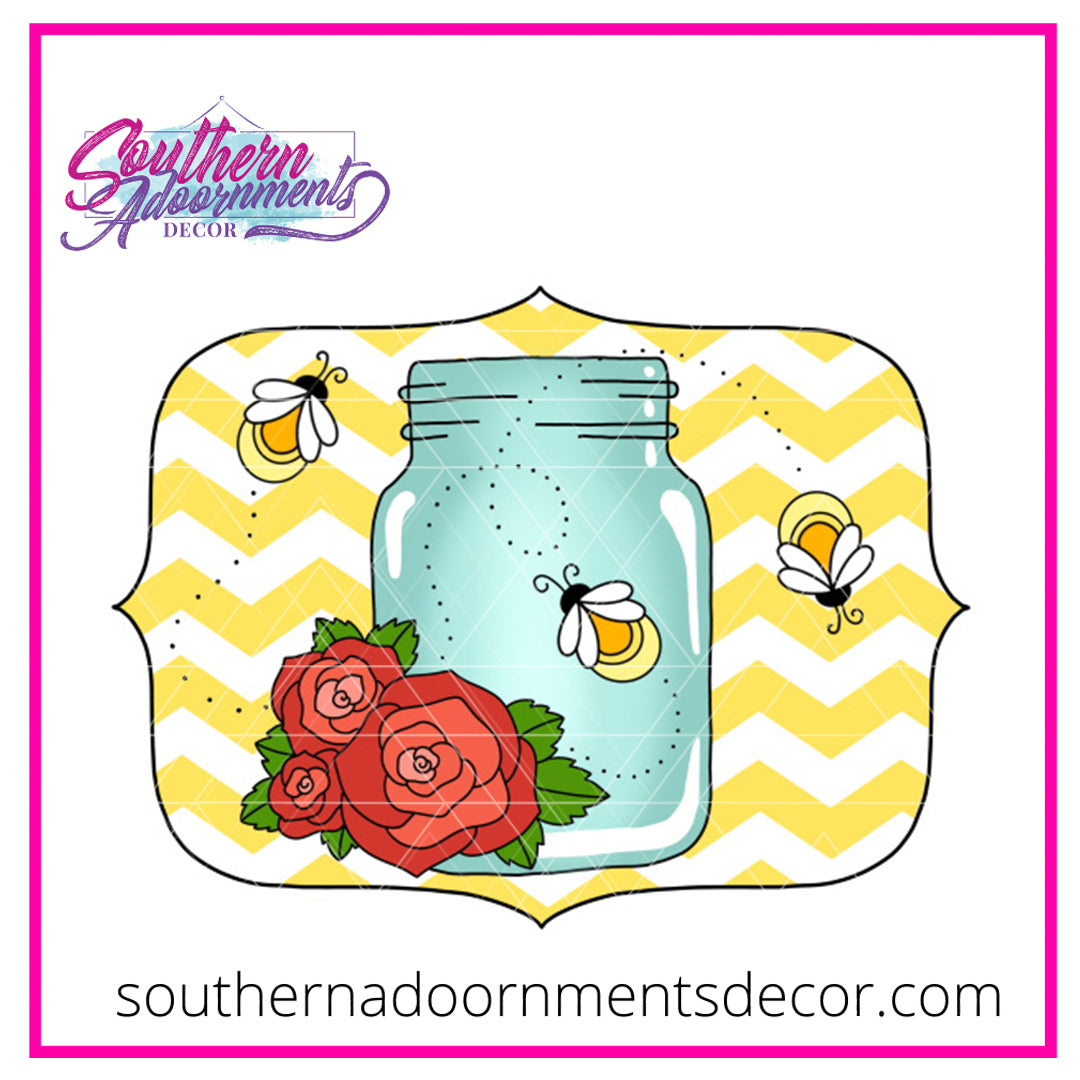 Mason Jar with Fireflies Wood Blank