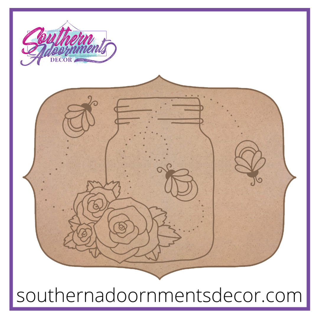 Mason Jar with Fireflies Wood Blank