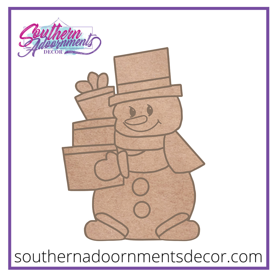Snowman with Presents Wooden Blank
