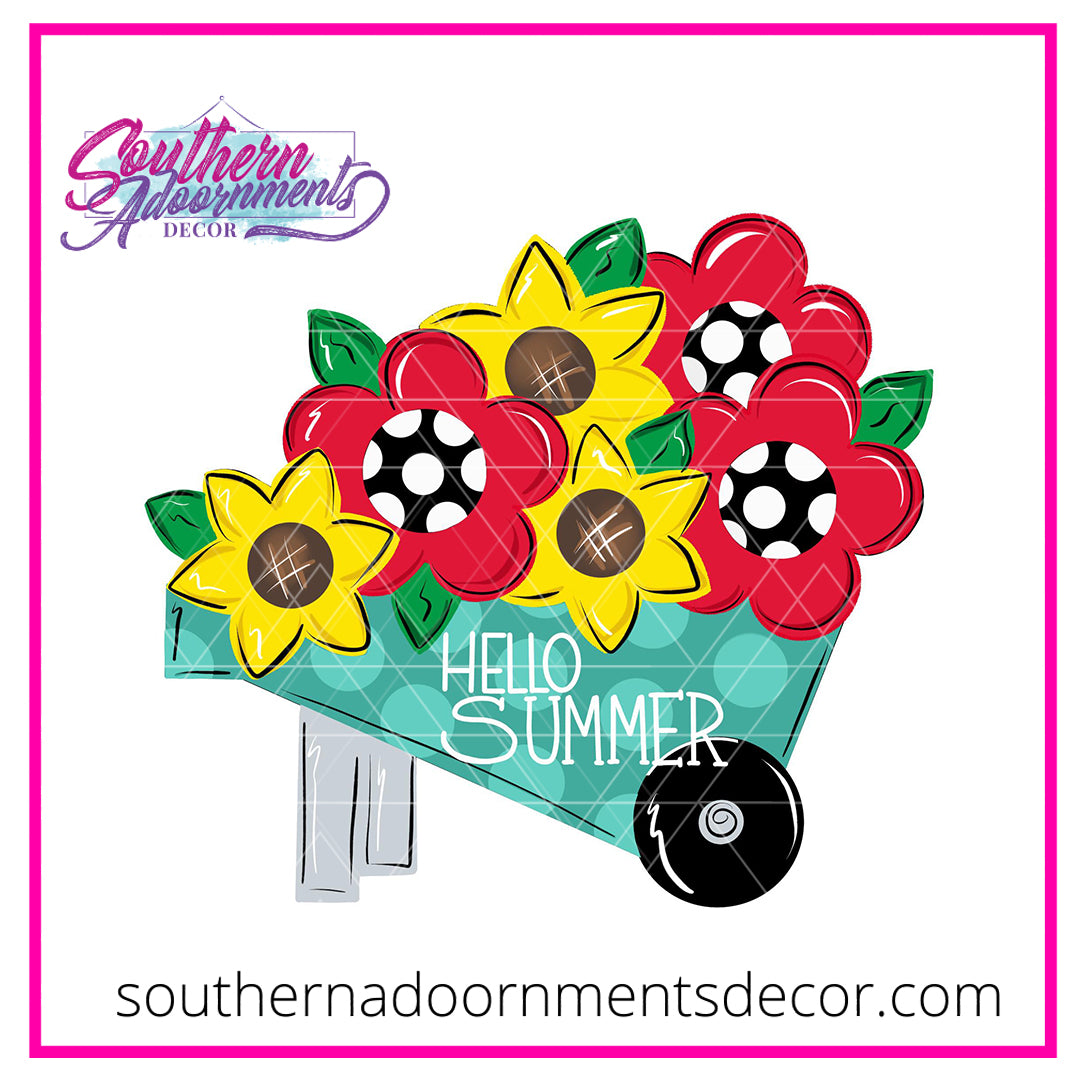 Summer Flower Wheelbarrow Wooden BLANK