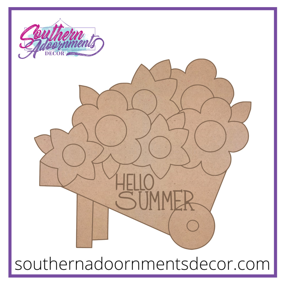 Summer Flower Wheelbarrow Wooden BLANK