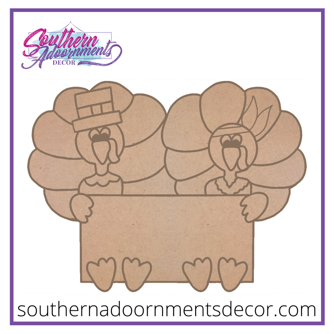 Turkeys with Signs Wooden Blank