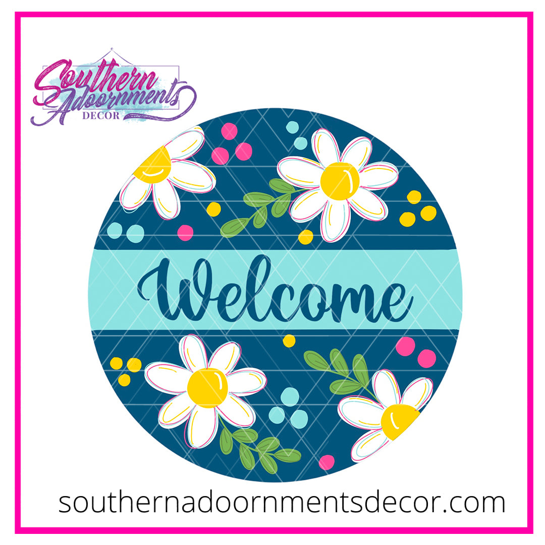 Welcome Floral Split Round Blank