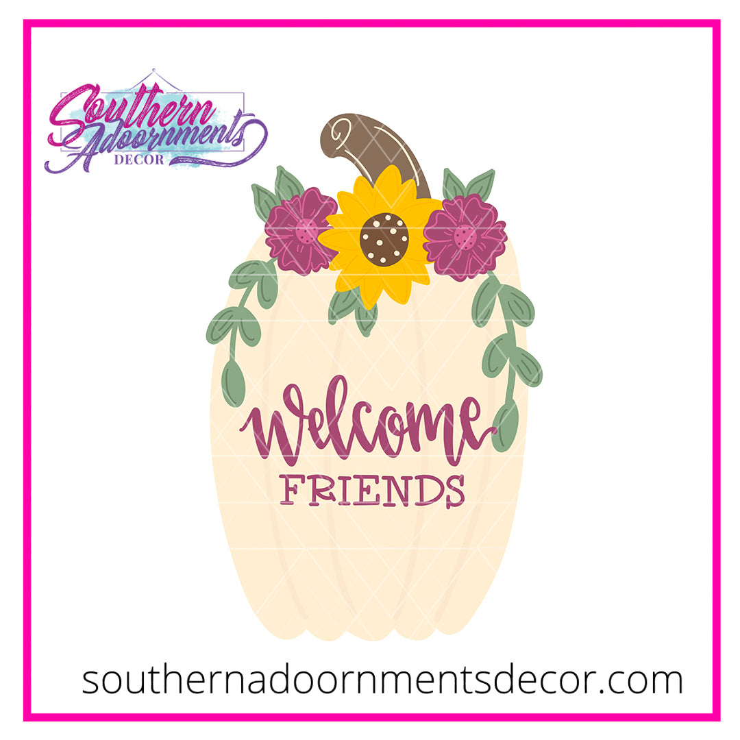 Welcome Friends Floral Pumpkin Blank