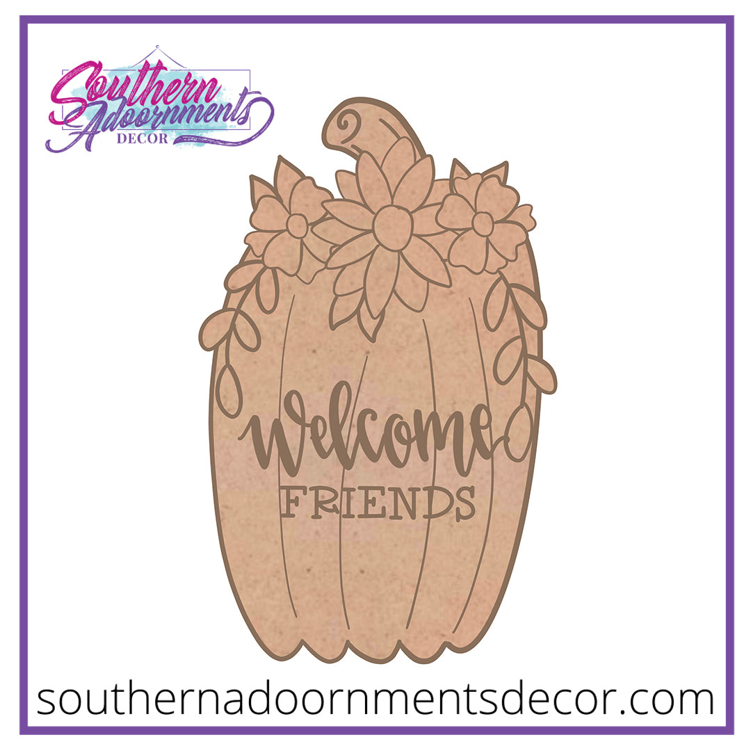 Welcome Friends Floral Pumpkin Blank