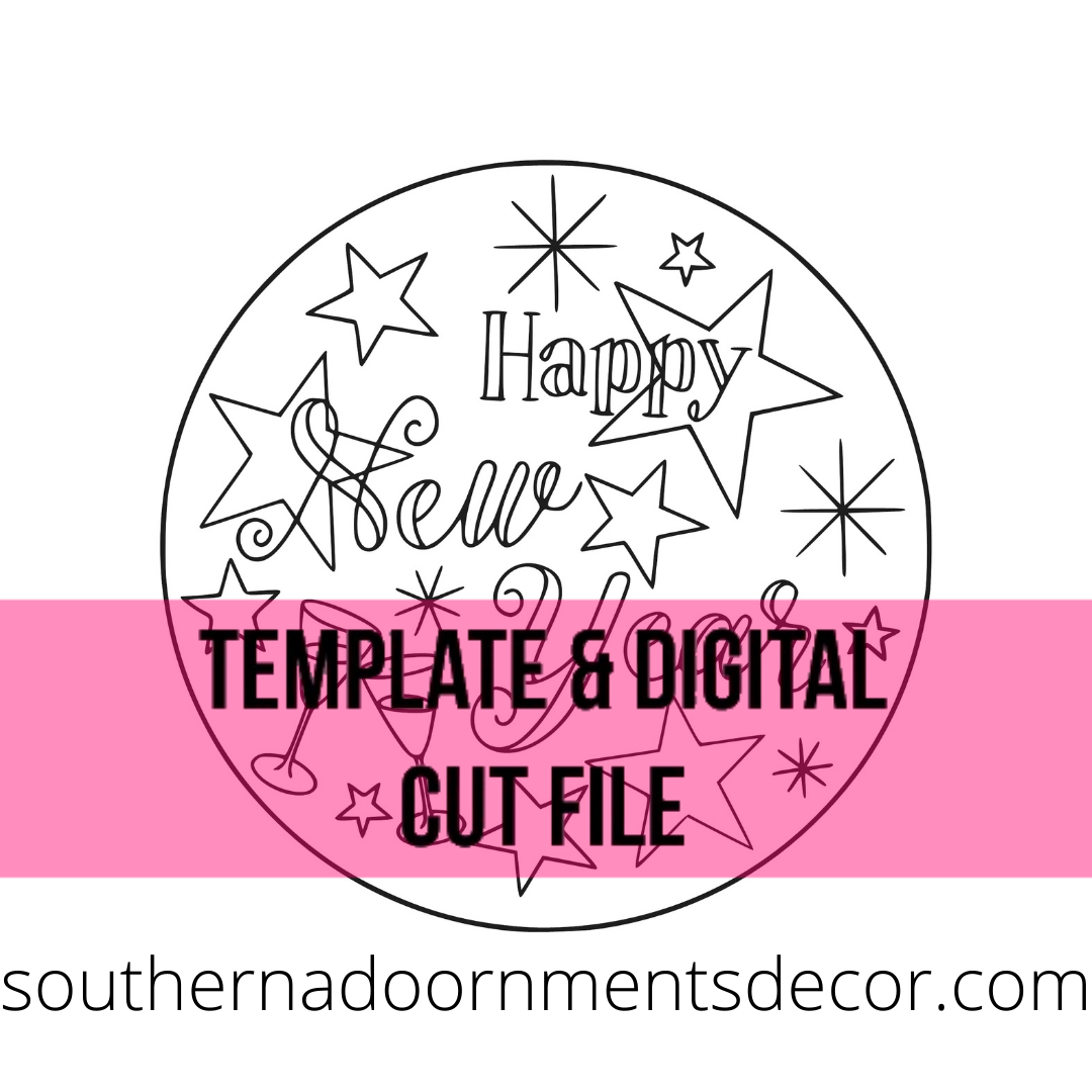 Happy New Year with Stars and Glasses Template & Digital Cut File