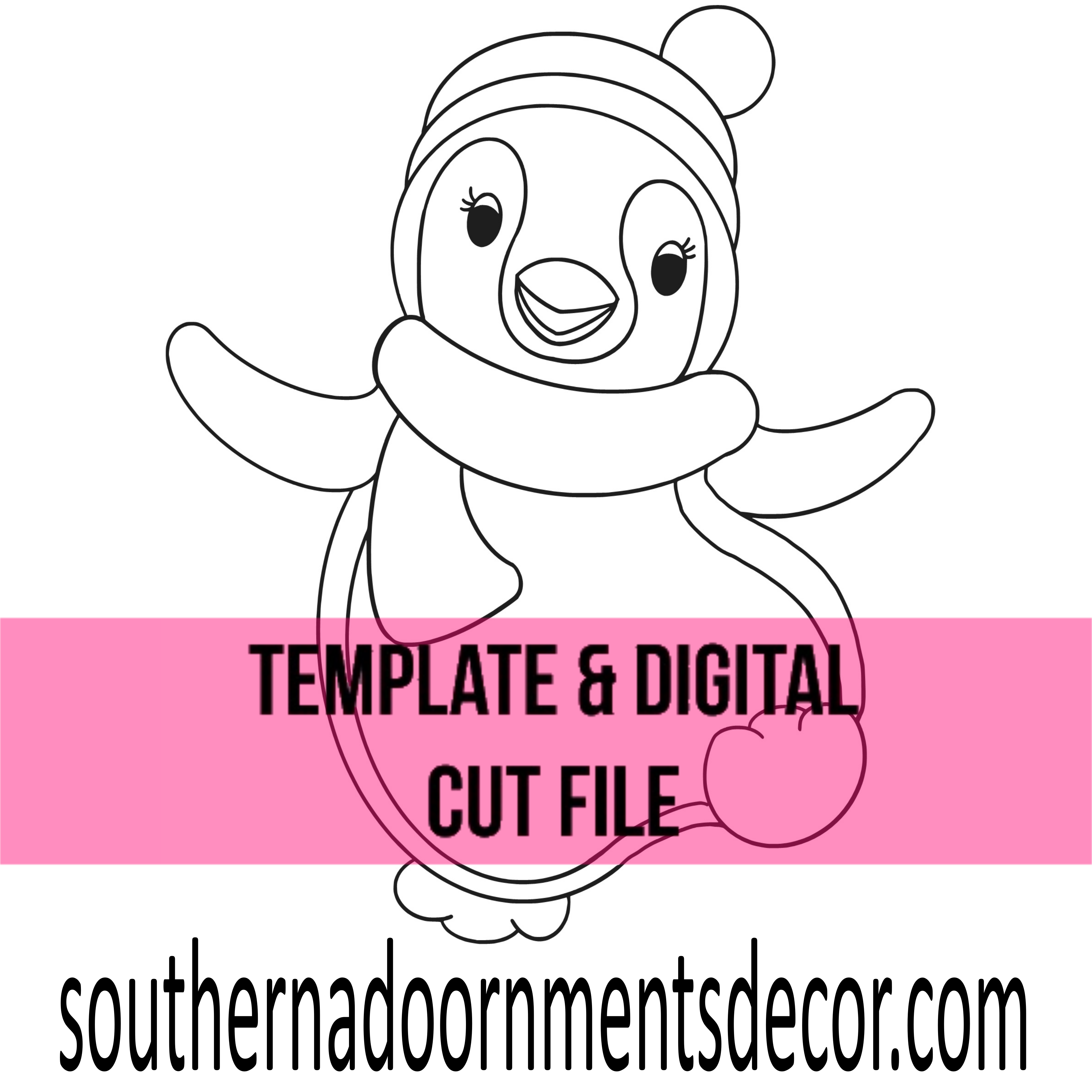 Dancing Penguin with 3-D Heart Banner Template & Digital Cut File