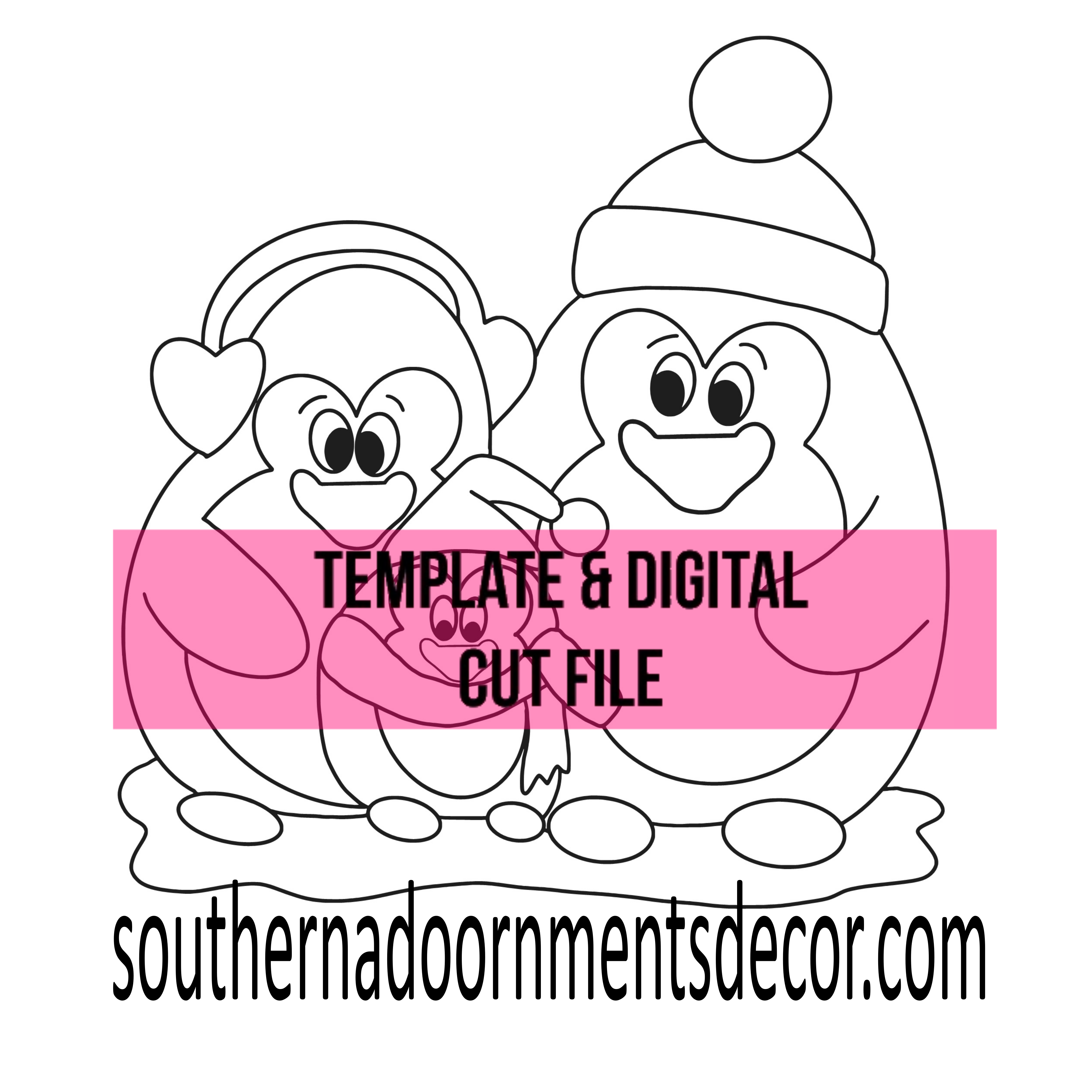 Snowy Penguins Ornament Template & Digital Cut File