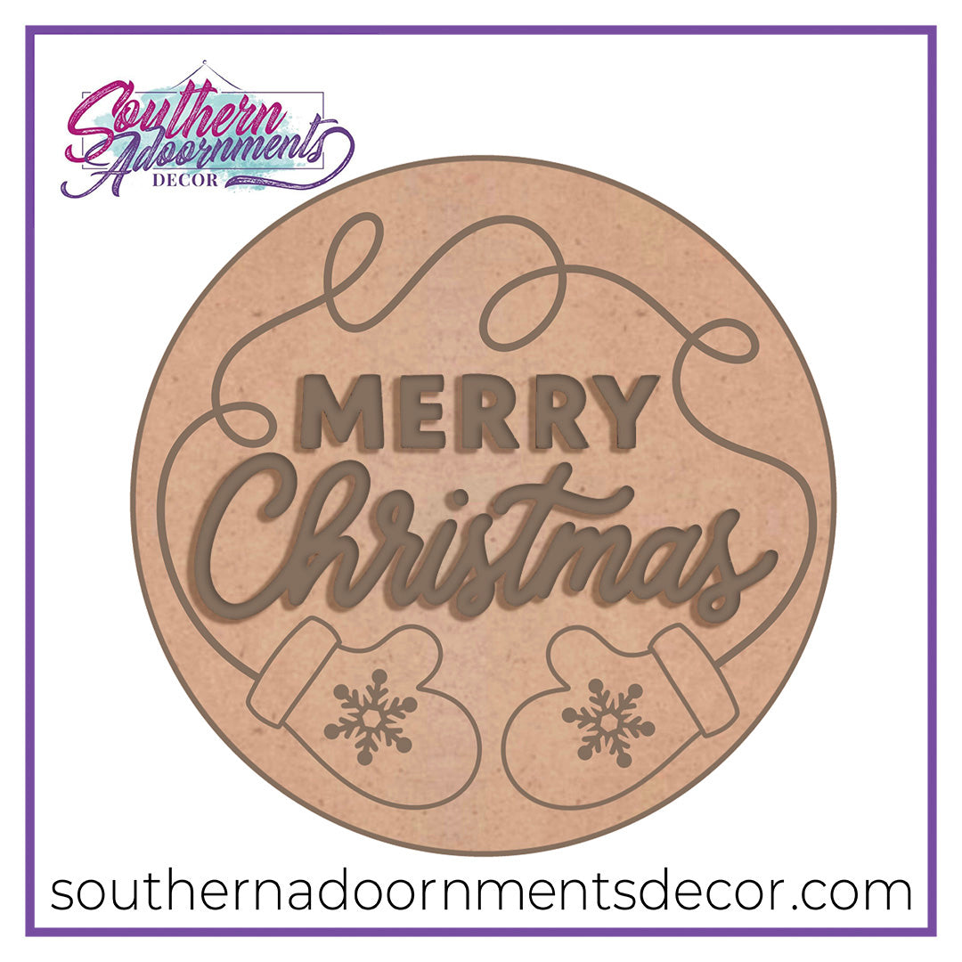 Mittens Merry Christmas Round Blank