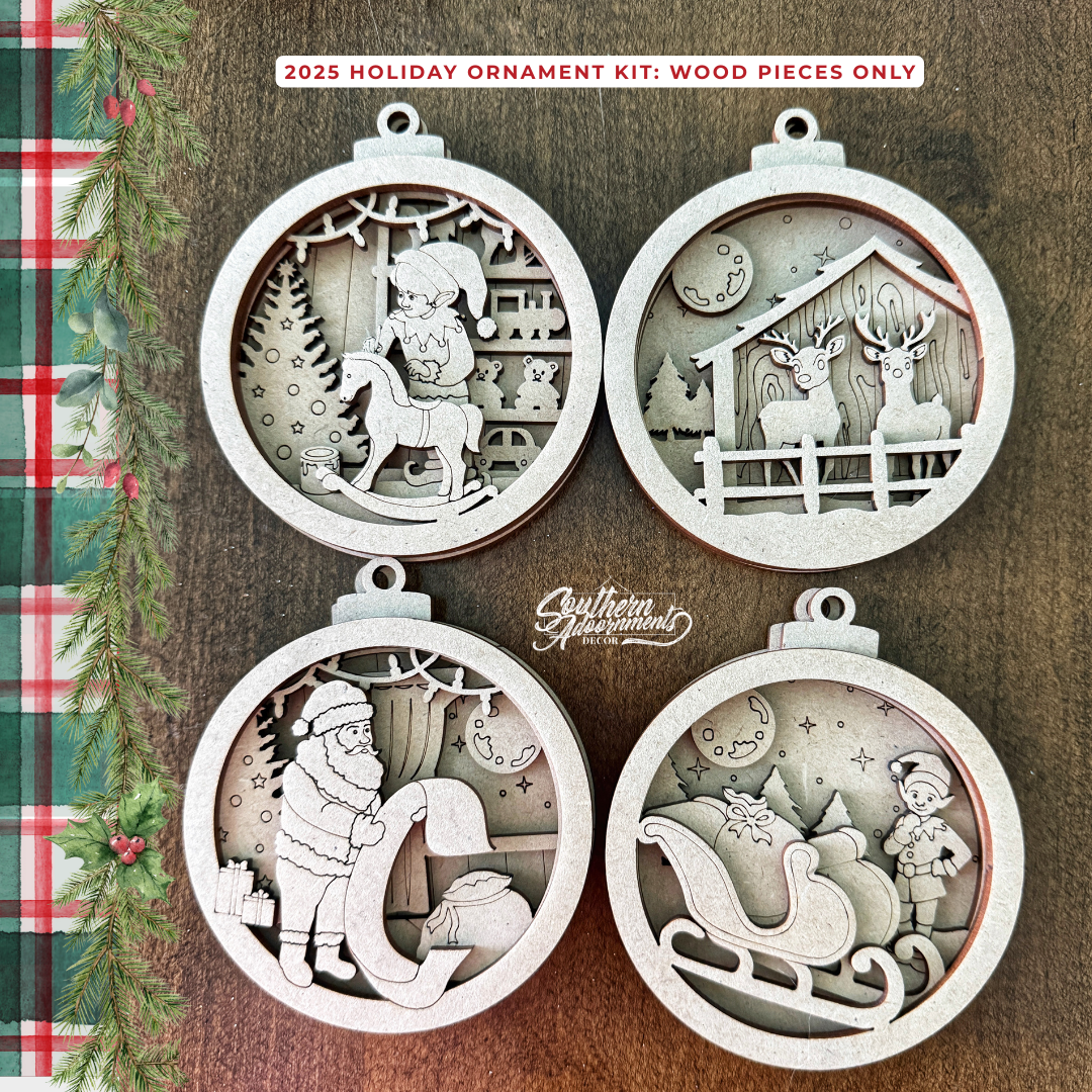 Santa’s Workshop 2025 Layered Ornaments - Wood Pieces Only