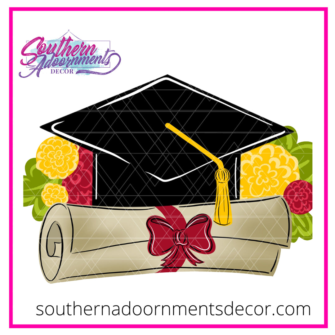 Diploma with Graduation Cap Floral Blank