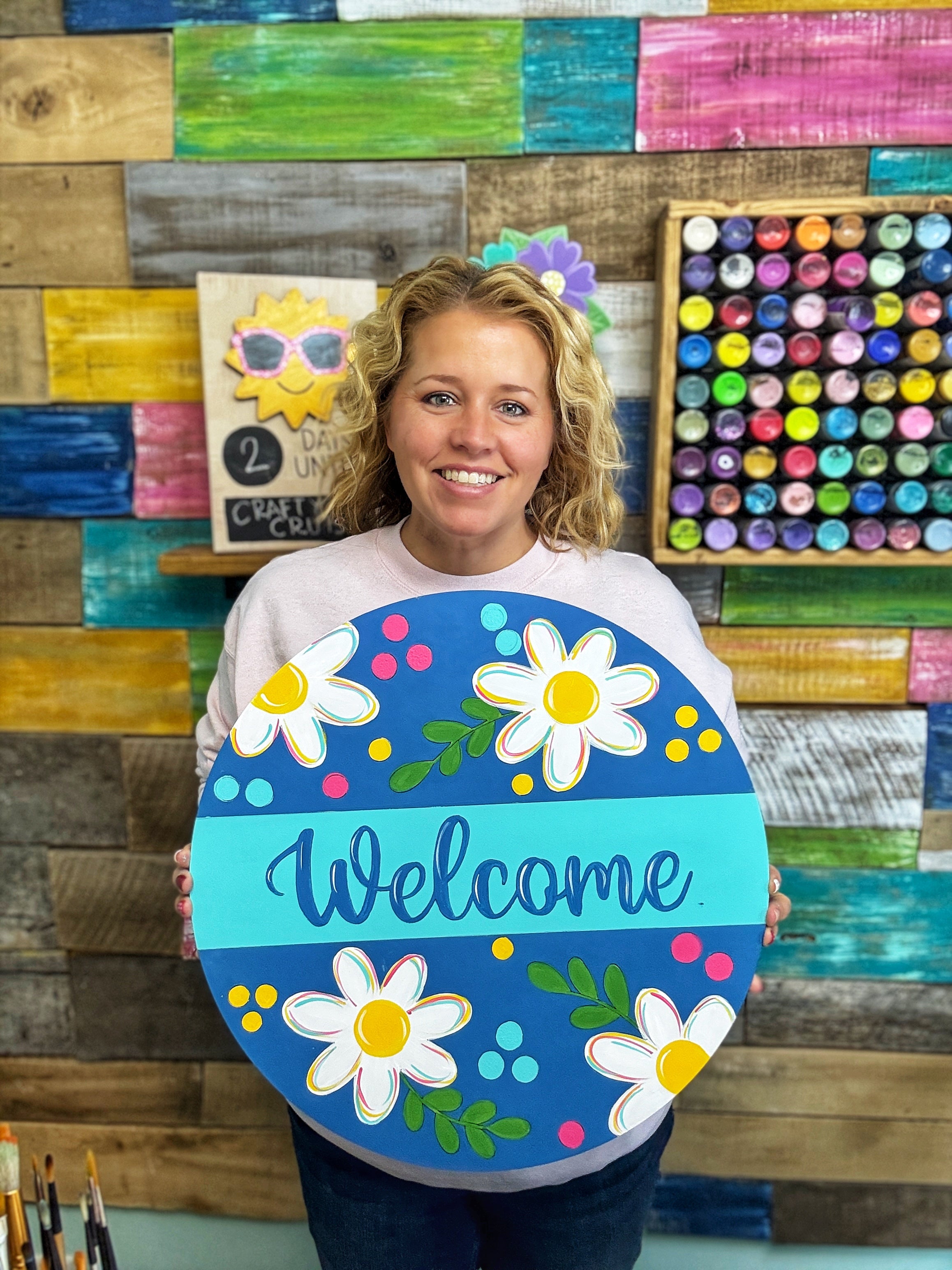 Welcome Floral Split Round Blank