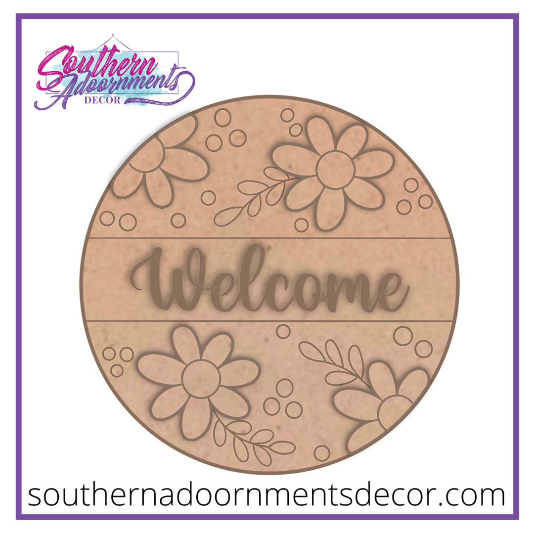 Welcome Floral Split Round Blank