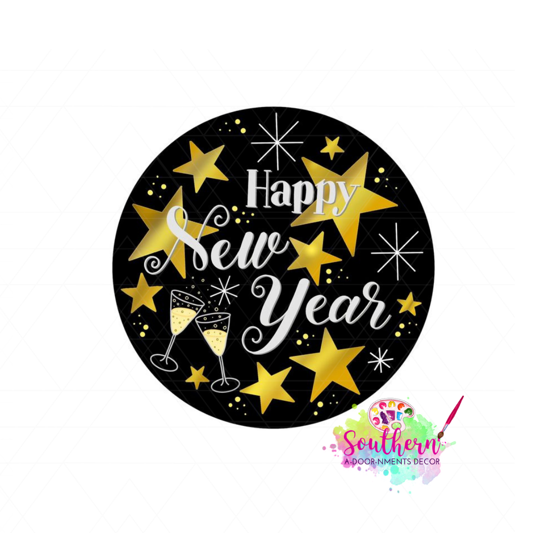 Happy New Year with Stars and Glasses Template & Digital Cut File