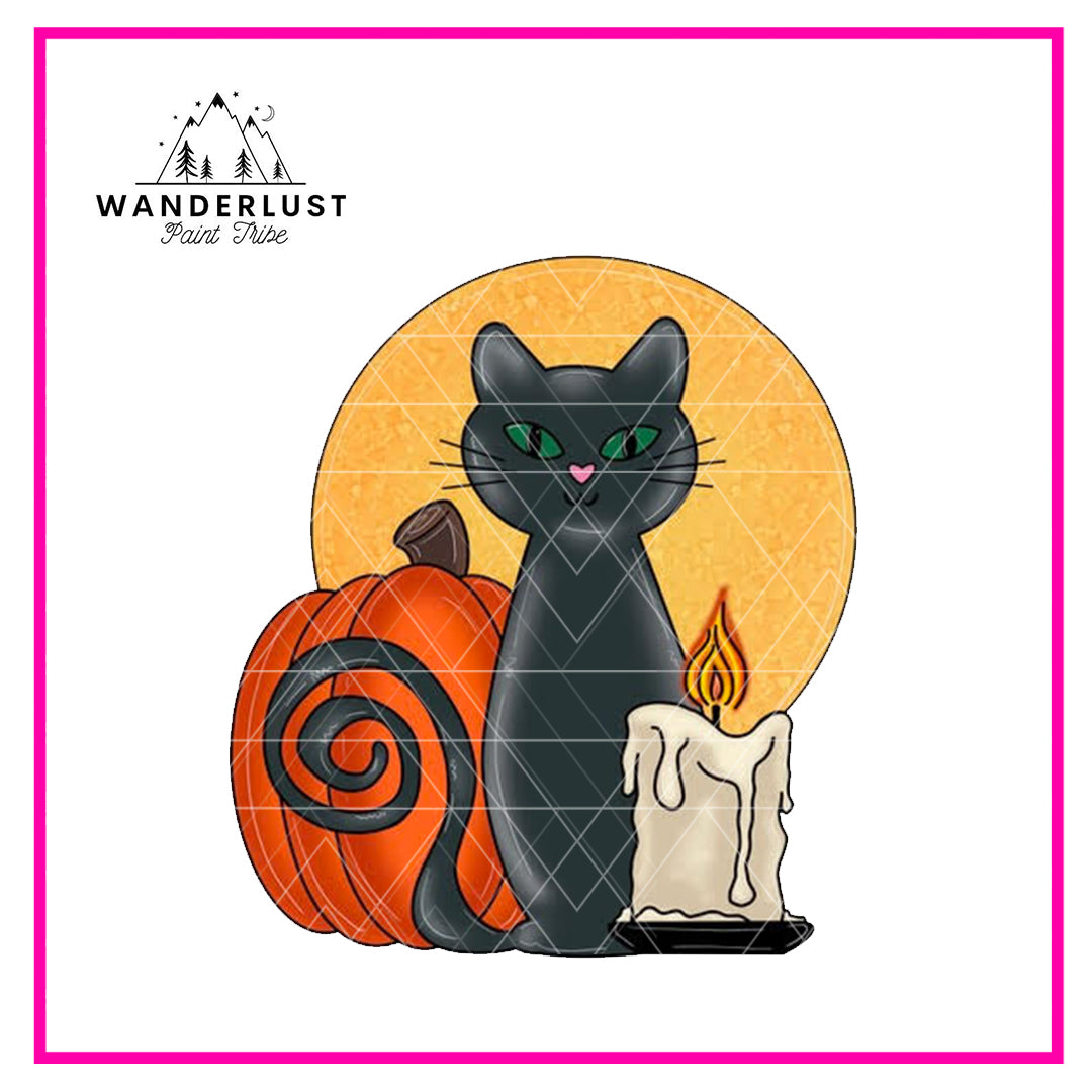 Black Cat with Pumpkin & Candle Blank
