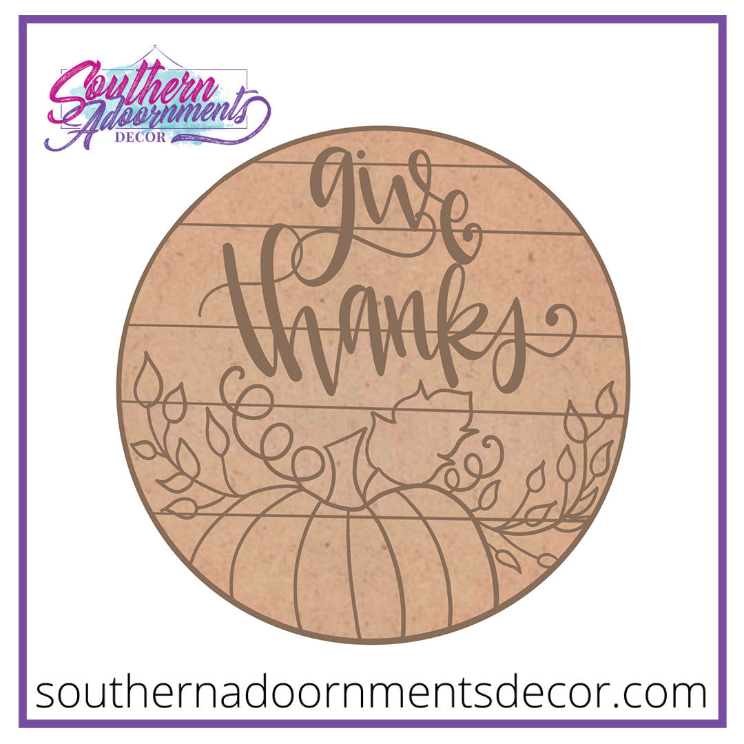 Give Thanks on Shiplap Wood Cut Out Blank