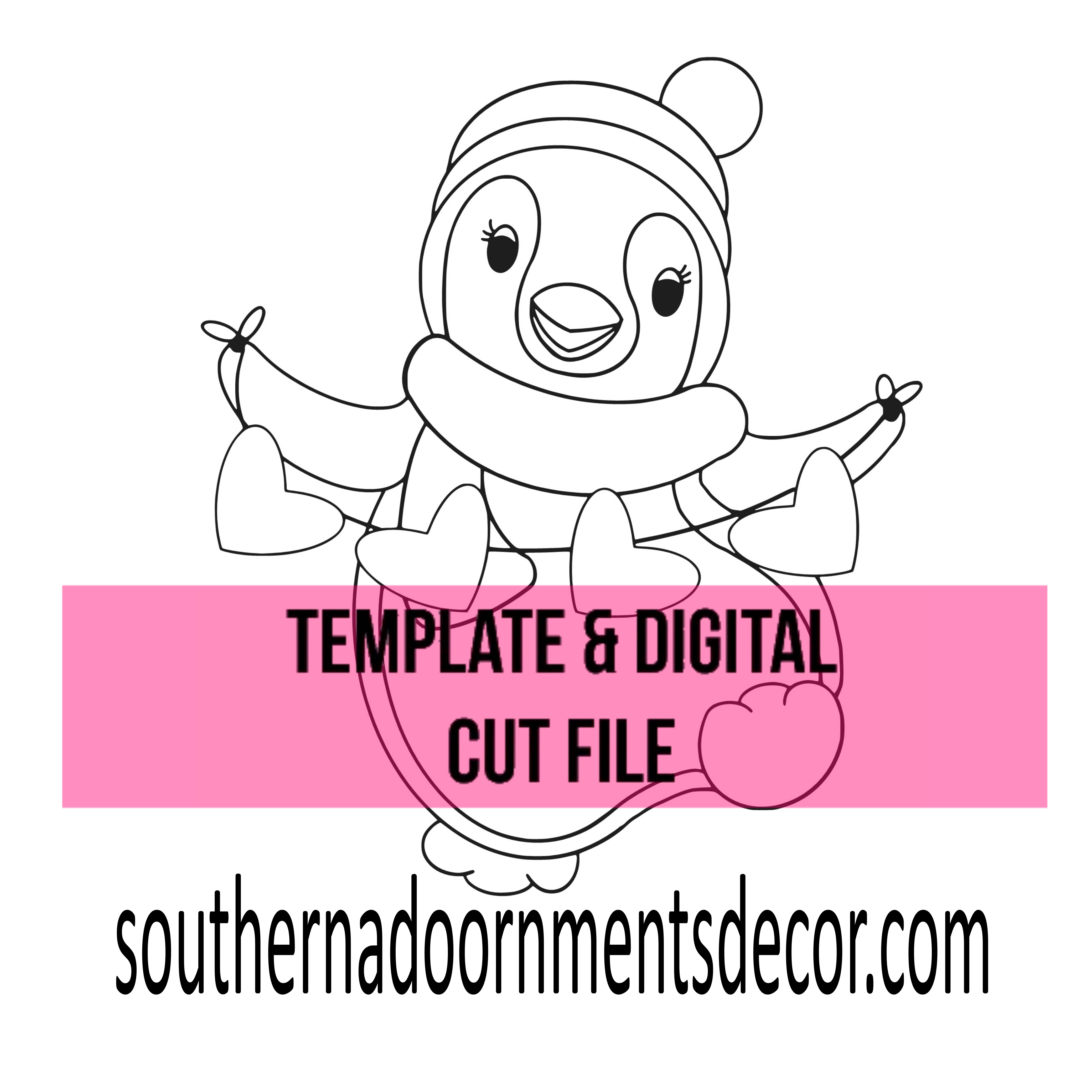 Penguin with Heart Banner Template & Digital Cut File