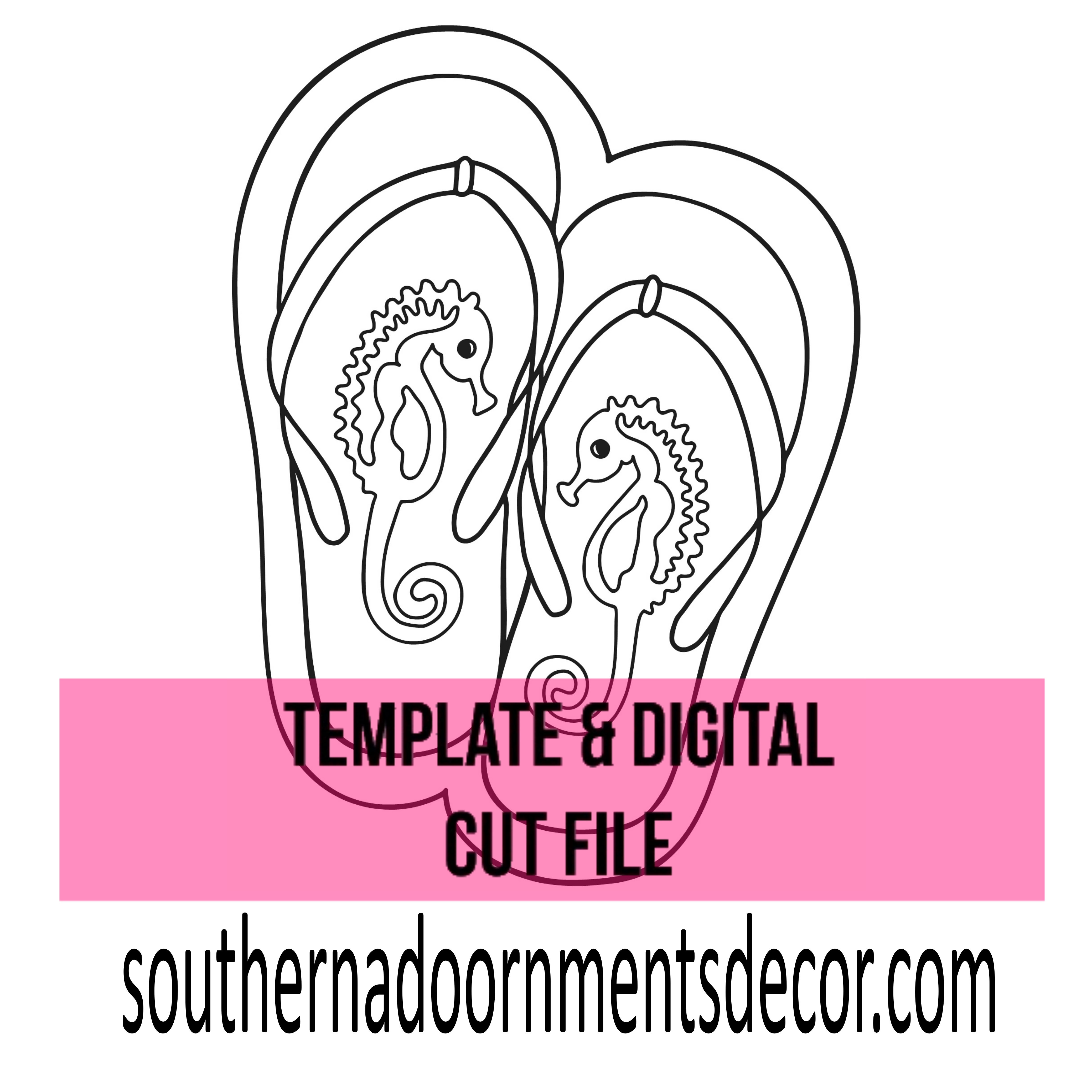 Seahorse Flip flops Template & Digital Cut File