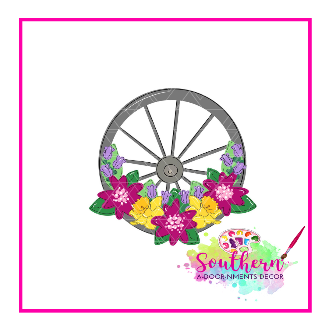 Spring Floral Wagon Wheel Blank
