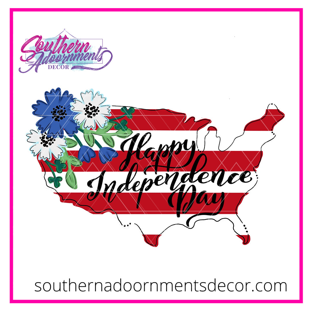 USA Outline with Flowers Blank
