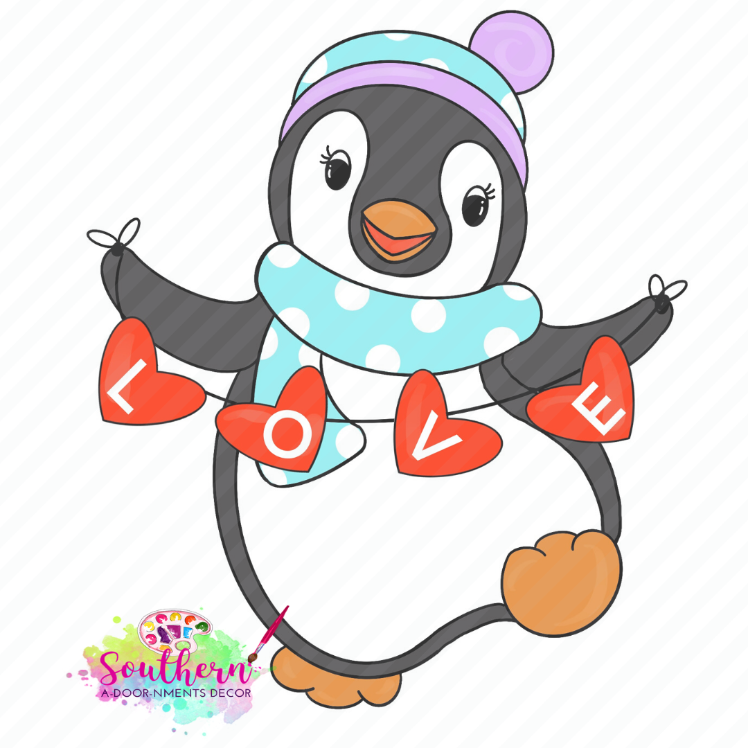 Dancing Penguin with 3-D Heart Banner Template & Digital Cut File