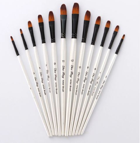 White Filbert Tip Paint Brush Set of 12