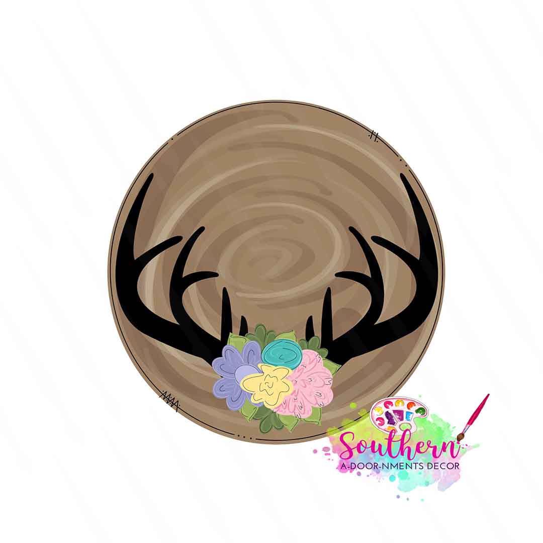 Floral Antlers Wooden Blank