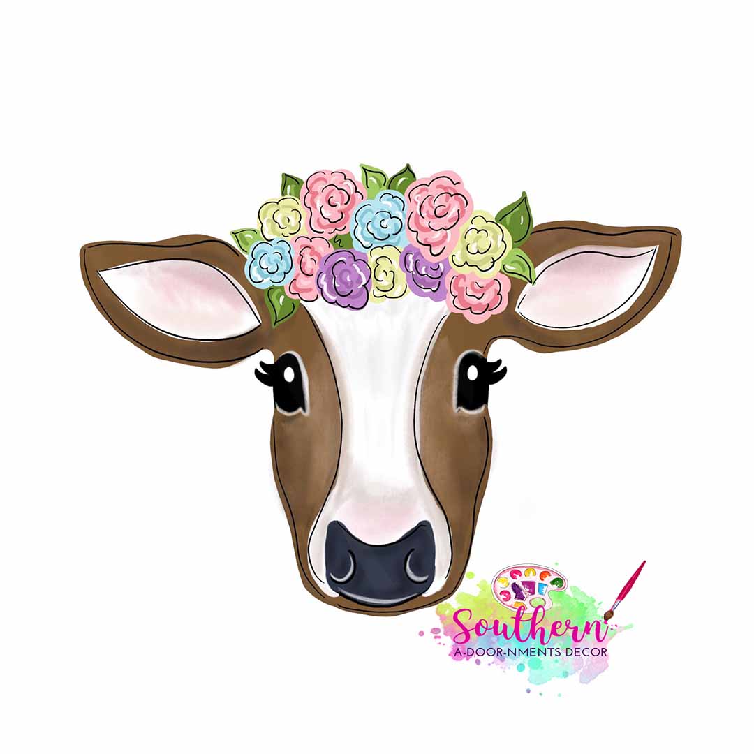 Floral Cow Wooden Blank