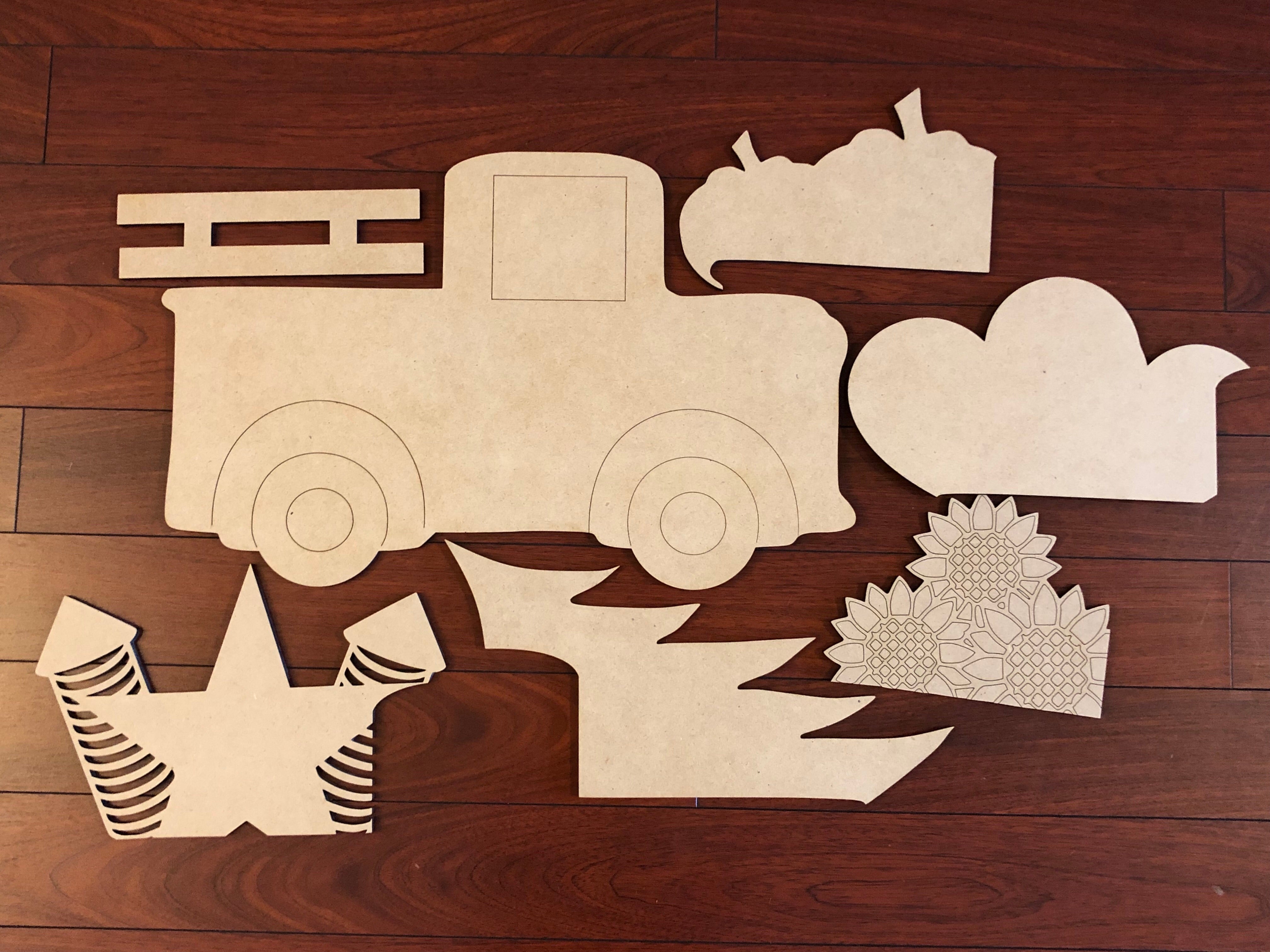 Truck with Attachments Wooden Blank