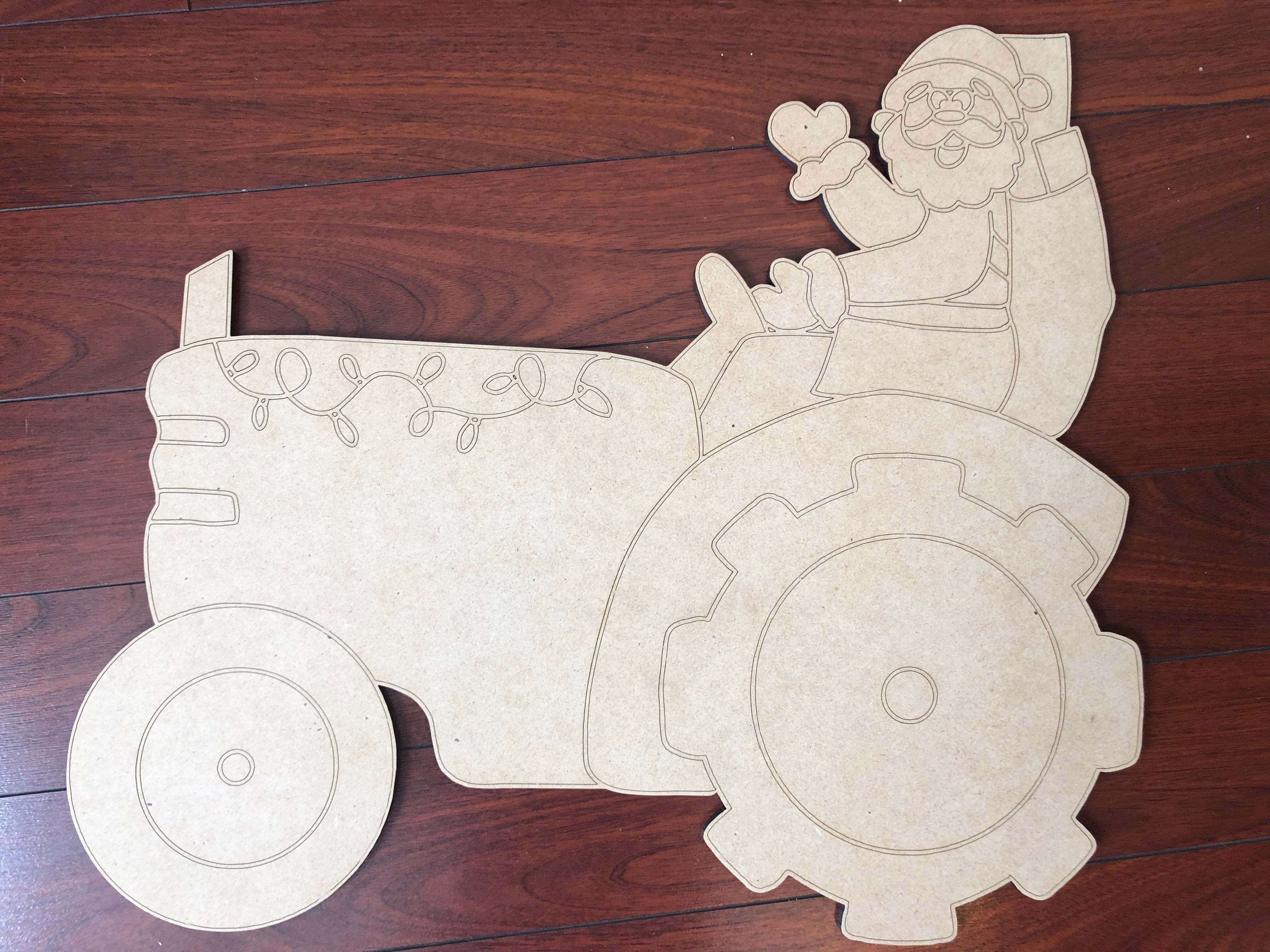 Santa On A Tractor Wooden Blank